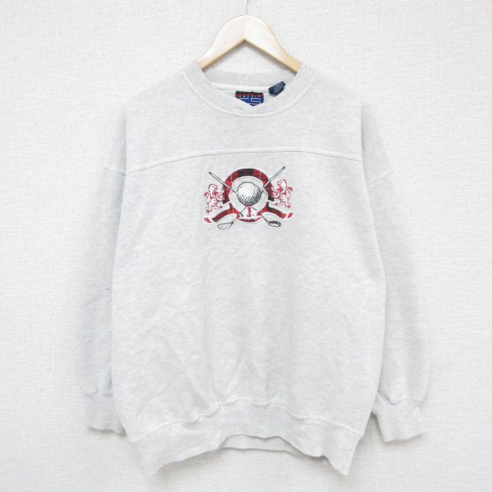 XL★古着 長袖 スウェット メンズ 00年代 00s ゴルフクラブ 刺繍 クルーネック 薄グレー 霜降り 24nov05 中古 スエット トレーナー トップス