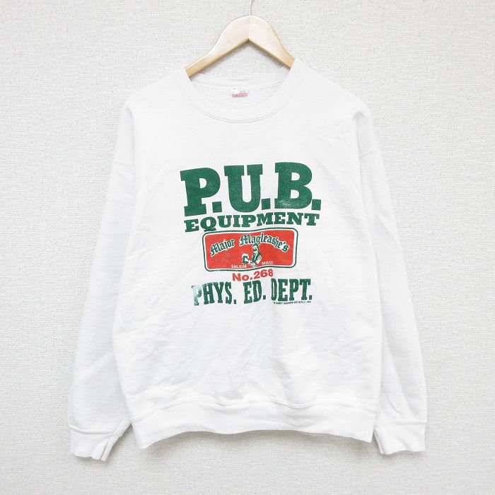 L★古着 長袖 スウェット メンズ 90年代 90s PUB クルーネック 白 ホワイト 24nov05 中古 スエット トレーナー トップス
