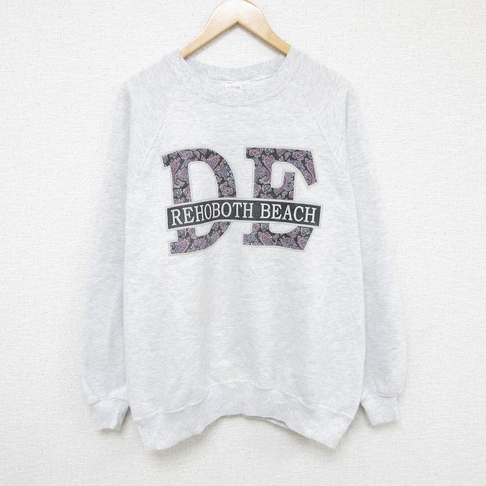 XL★古着 ジャージーズ 長袖 スウェット メンズ 80年代 80s レホボスビーチ ラグラン クルーネック USA製 グレー 霜降り 24nov05 中古 スエット トレーナー トップス