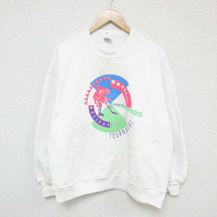 【50%OFF】L★古着 ジャージーズ 長袖 スウェット メンズ 90年代 90s ホッケー クルーネック USA製 白 ホワイト 24nov05 中古 スエット トレーナー トップス