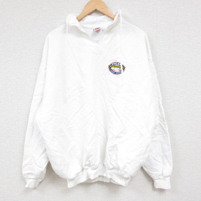 L★古着 長袖 スウェット メンズ 90年代 90s FIGAWI コットン Vネック USA製 白 ホワイト 24nov06 中古 スエット トレーナー トップス