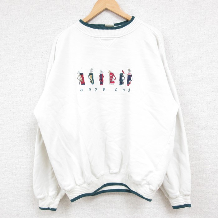 【50%OFF】XL★古着 長袖 スウェット メンズ 00年代 00s ゴルフ 刺繍 クルーネック 白 ホワイト 24nov06 中古 スエット トレーナー トップス