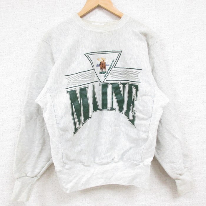 【50%OFF】S★古着 長袖 スウェット メンズ 90年代 90s MAINE クルーネック USA製 薄グレー 霜降り 24nov06 中古 スエット トレーナー トップス