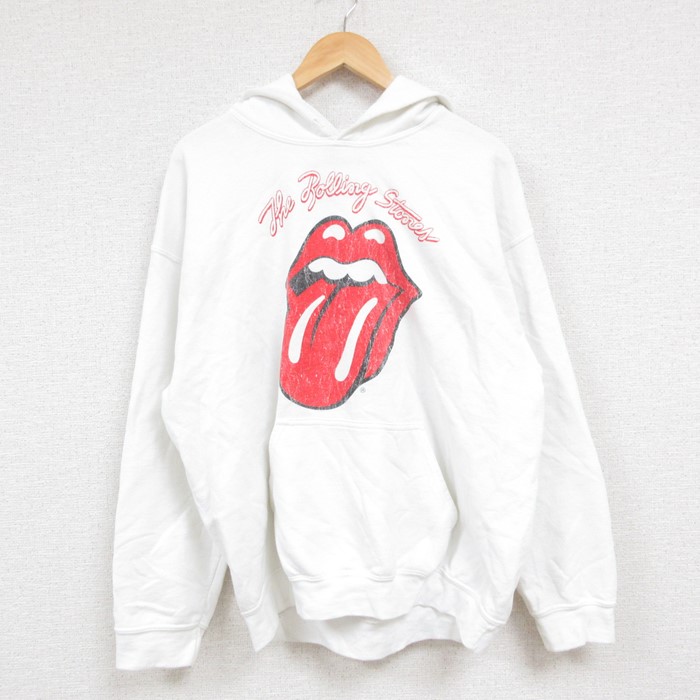 L★古着 長袖 ロック バンド スウェット パーカー メンズ ローリングストーンズ The Rolling Stones 白 ホワイト 【spe】 24nov06 中古 スエット トレーナー トップス