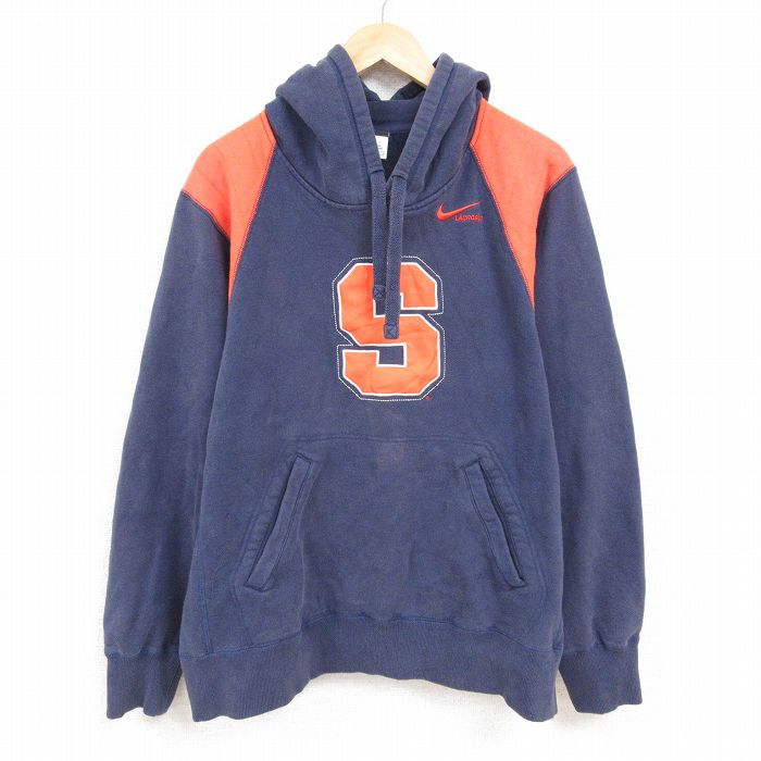 XL★古着 ナイキ NIKE 長袖 スウェット パーカー メンズ S 刺繍 大きいサイズ ラグラン 紺 ネイビー 24nov06 中古 スエット トレーナー トップス