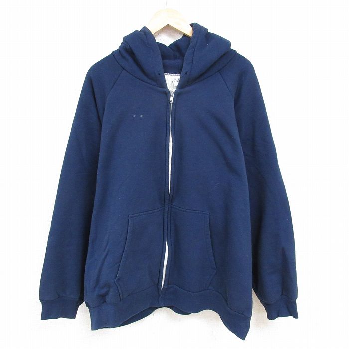 XL★古着 キャンバー 長袖 フルジップ スウェット パーカー メンズ 90年代 90s 無地 大きいサイズ ラグラン USA製 紺 ネイビー 内側サーマル 【spe】 24nov06 中古 スエット トレーナー トップス