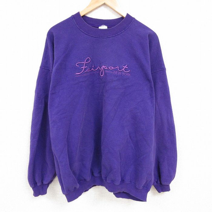 XL★古着 長袖 スウェット メンズ 00年代 00s フェアポート 刺繍 大きいサイズ クルーネック 紫 パープル 24nov06 中古 スエット トレーナー トップス