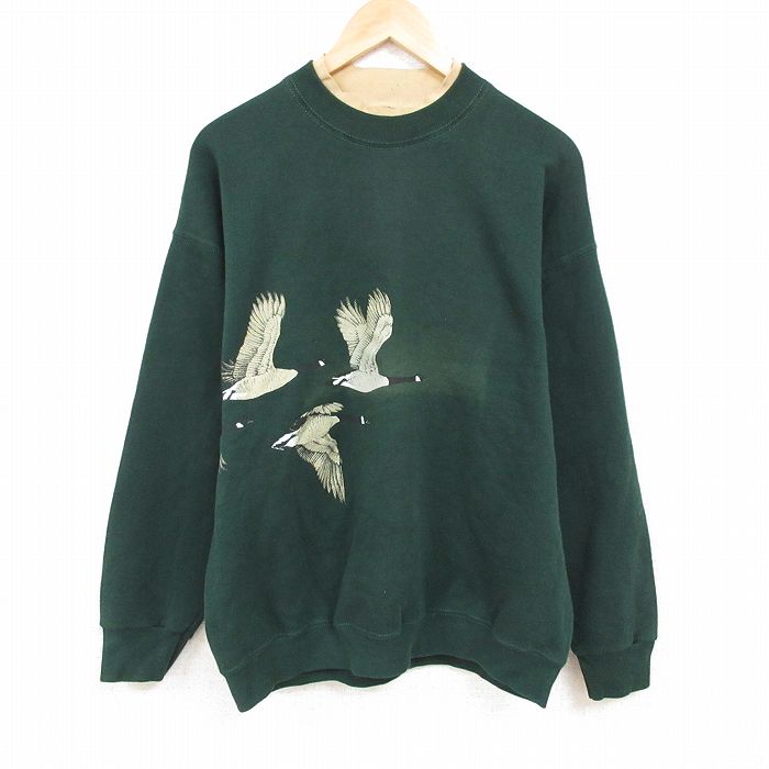 XL★古着 フルーツオブザルーム 長袖 スウェット メンズ 00年代 00s サギ 大きいサイズ クルーネック 緑 グリーン 24nov06 中古 スエット トレーナー トップス