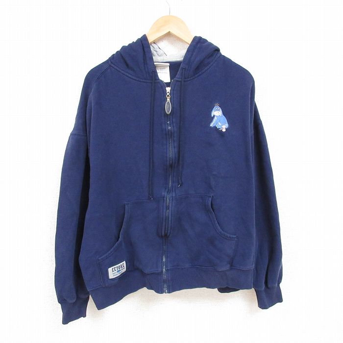 XL★古着 長袖 フルジップ スウェット パーカー メンズ 00年代 00s ディズニー DISNEY くまのプーさん イーヨー 大きいサイズ 紺 ネイビー 24nov06 中古 スエット トレーナー トップス