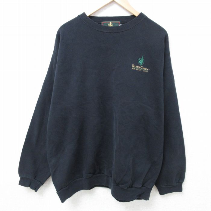 XL★古着 長袖 スウェット メンズ 90年代 90s シルバークリーク アイダホ 大きいサイズ クルーネック カナダ製 黒 ブラック 24nov08 中古 スエット トレーナー トップス