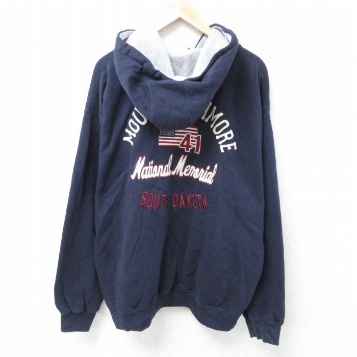 XL★古着 長袖 フルジップ スウェット パーカー メンズ 00年代 00s サウスダコタ 刺繍 大きいサイズ 紺 ネイビー 24nov08 中古 スエット トレーナー トップス