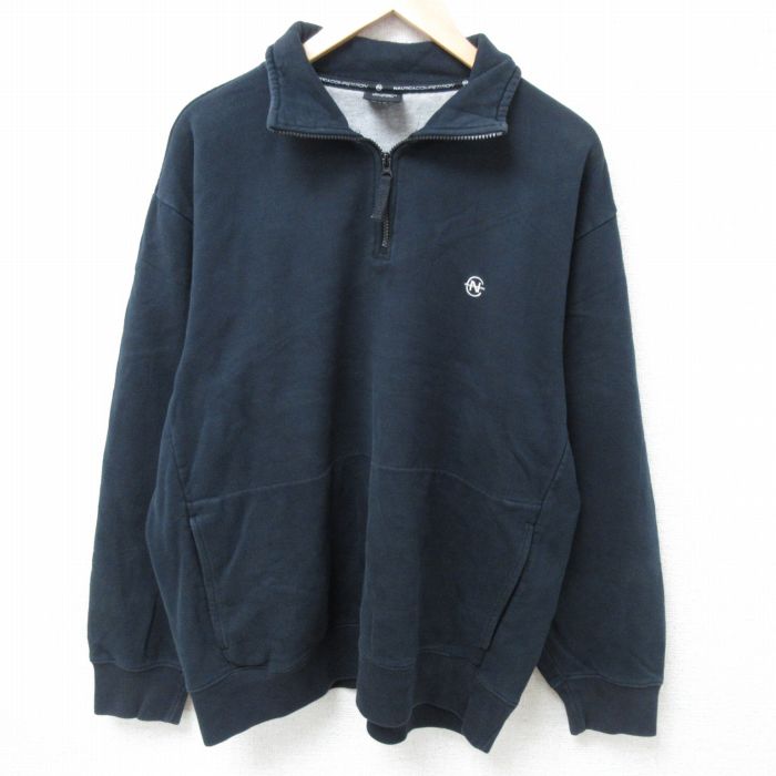 XL★古着 ノーティカ NAUTICA 長袖 ブランド ハーフジップ スウェット メンズ ワンポイントロゴ 大きいサイズ 襟付き 紺 ネイビー 24nov08 中古 スエット トレーナー トップス