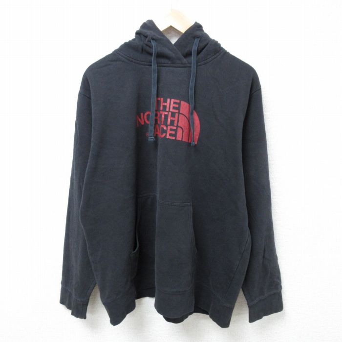 XL★古着 ノースフェイス THE NORTH FACE 長袖 スウェット パーカー メンズ ビッグロゴ 黒 ブラック 24nov08 中古 スエット トレーナー トップス