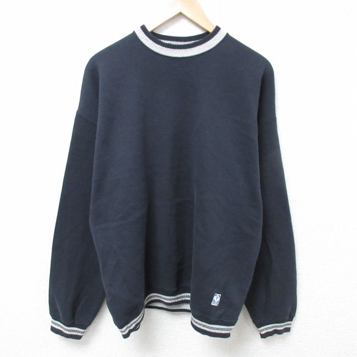 XL★古着 ディスカス 長袖 スウェット メンズ 90年代 90s ワンポイントロゴ クルーネック USA製 黒 ブラック 24nov08 中古 スエット トレーナー トップス