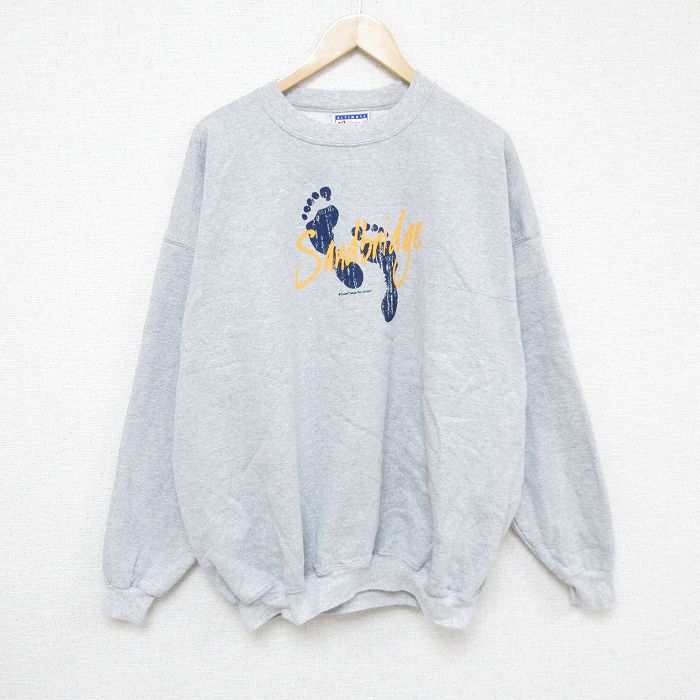 【50%OFF】XL★古着 ヘインズ Hanes 長袖 スウェット メンズ 00年代 00s 足跡 大きいサイズ クルーネック グレー 霜降り 24nov07 中古 スエット トレーナー トップス