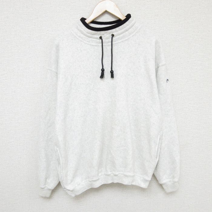 L★古着 長袖 フリース トップス メンズ 00年代 00s 無地 モックネック ハイネック 薄グレー 霜降り 24nov07 中古 スエット トレーナー