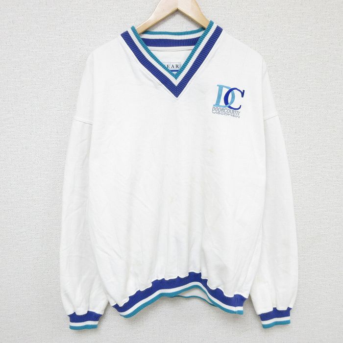 XL★古着 長袖 スウェット メンズ 90年代 90s DC 大きいサイズ Vネック 白 ホワイト 24nov07 中古 スエット トレーナー トップス