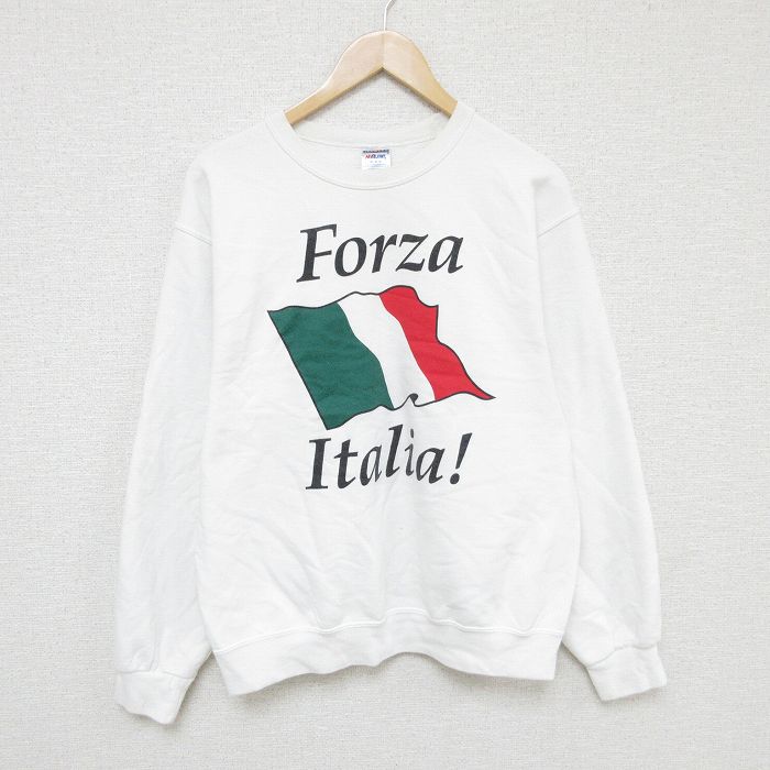 M★古着 ジャージーズ 長袖 スウェット メンズ 00年代 00s イタリア 国旗 クルーネック 白 ホワイト 24nov07 中古 スエット トレーナー トップス