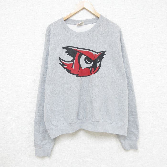 XL★古着 MVスポーツ 長袖 スウェット メンズ 00年代 00s ミミズク 大きいサイズ クルーネック グレー 霜降り 24nov07 中古 スエット トレーナー トップス