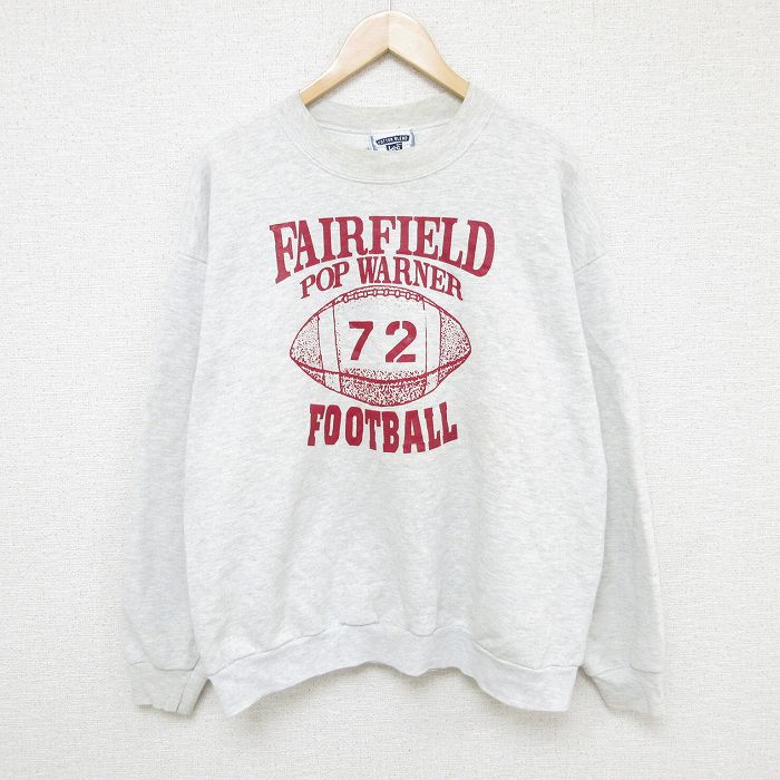 XL★古着 リー Lee 長袖 スウェット メンズ 90年代 90s フットボール クルーネック USA製 薄グレー 霜降り 24nov07 中古 スエット トレーナー トップス