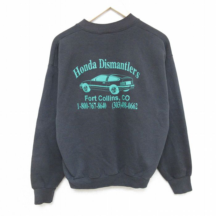 L★古着 フルーツオブザルーム 長袖 スウェット メンズ 90年代 90s 車 クルーネック USA製 黒 ブラック 24nov07 中古 スエット トレーナー トップス