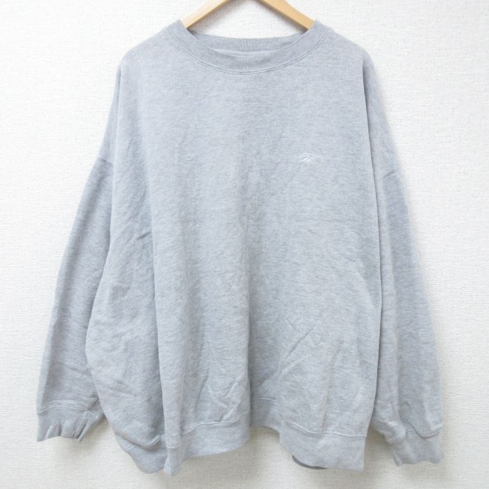 XL★古着 リーボック REEBOK 長袖 スウェット メンズ 00年代 00s ワンポイントロゴ 大きいサイズ クルーネック グレー 霜降り 24nov07 中古 スエット トレーナー トップス