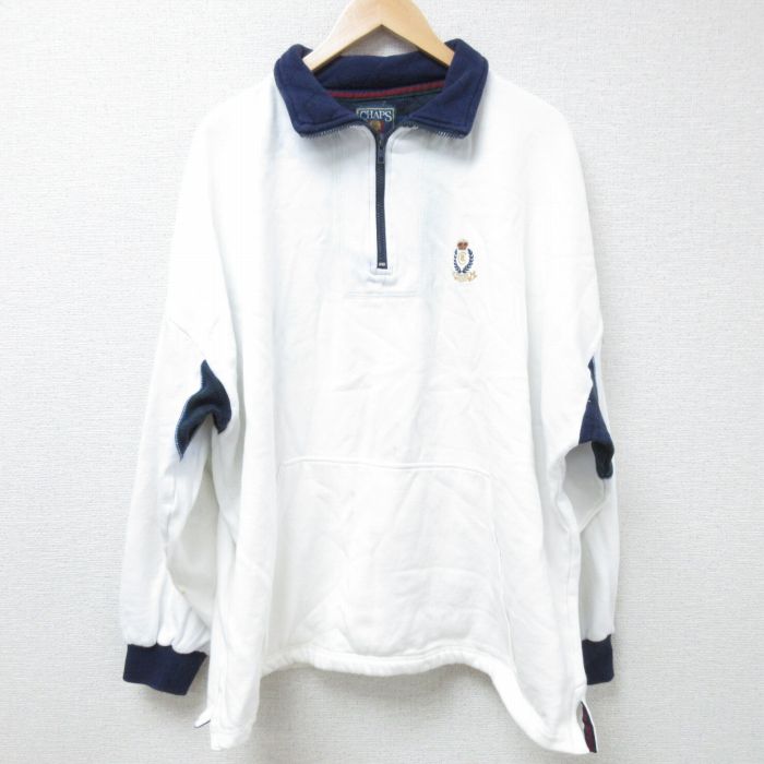 XL★古着 ラルフローレン Ralph Lauren チャップス 長袖 ブランド ハーフジップ スウェット メンズ 80年代 80s ワンポイントロゴ 大きいサイズ 白 ホワイト 24nov07 中古 スエット トレーナー トップス