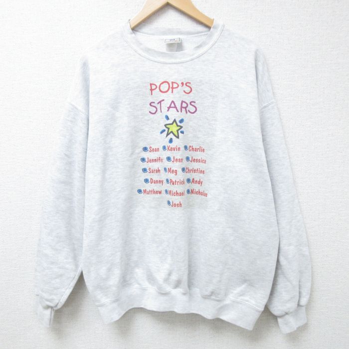 XL★古着 リー Lee 長袖 スウェット メンズ STARS クルーネック 薄グレー 霜降り 24nov07 中古 スエット トレーナー トップス