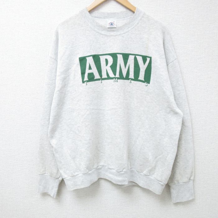 XL★古着 長袖 スウェット メンズ 90年代 90s ARMY クルーネック USA製 薄グレー 霜降り 24nov07 中古 スエット トレーナー トップス