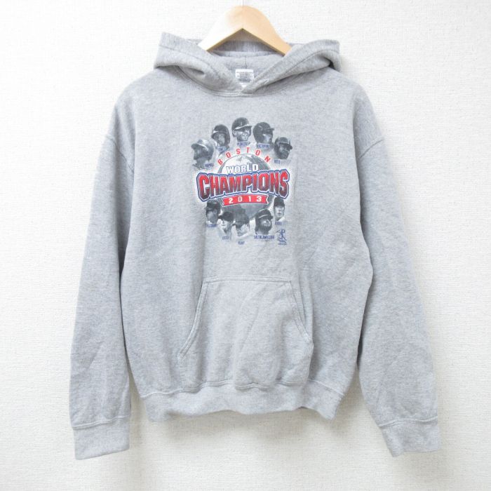 M★古着 長袖 スウェット パーカー メンズ MLB ボストンレッドソックス 上原浩治 グレー 霜降り メジャーリーグ ベースボール 野球 24nov07 中古 スエット トレーナー トップス