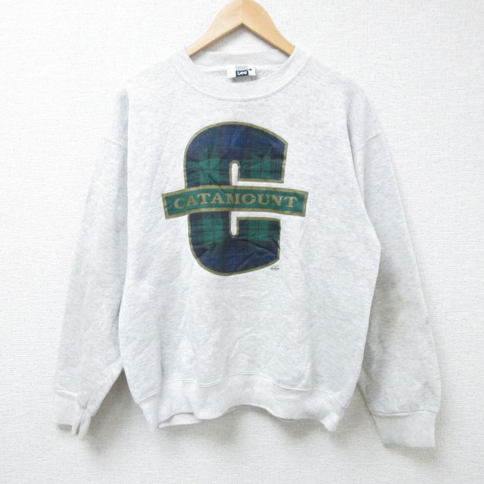 M★古着 リー Lee 長袖 スウェット メンズ 90年代 90s CATAMOUNT クルーネック USA製 薄グレー 霜降り 24nov07 中古 スエット トレーナー トップス