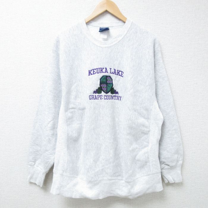 L★古着 長袖 スウェット メンズ 00年代 00s KEUKA LAKE 刺繍 クルーネック 薄グレー 霜降り 24nov07 中古 スエット トレーナー トップス