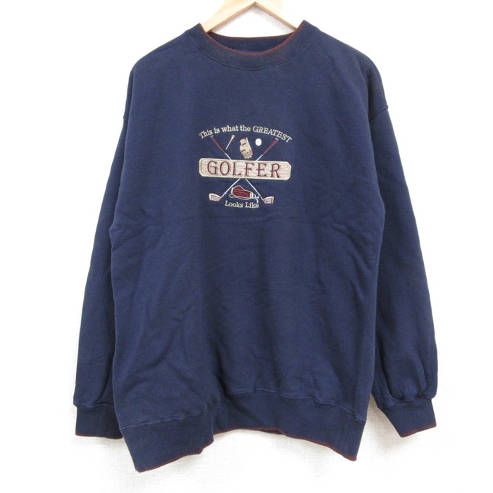 L★古着 長袖 スウェット メンズ 00年代 00s ゴルフ刺繍 クルーネック 紺 ネイビー 24nov08 中古 スエット トレーナー トップス