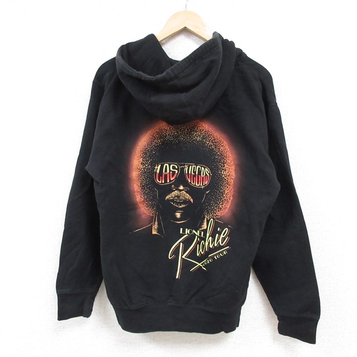 M★古着 長袖 フルジップ ロック バンド スウェット パーカー メンズ ライオネルリッチー 黒 ブラック 24nov08 中古 スエット トレーナー トップス