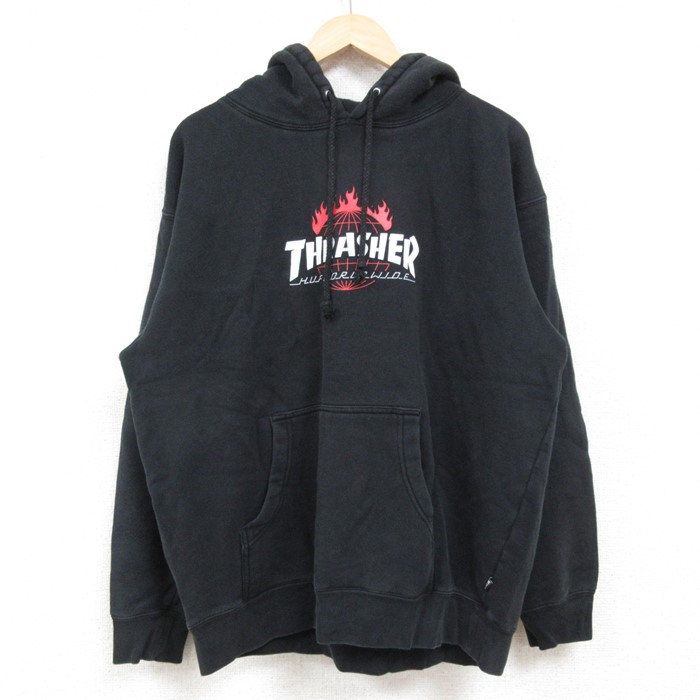 XL★古着 HUF 長袖 スウェット パーカー メンズ スラッシャー 黒 ブラック 24nov08 中古 スエット トレーナー トップス