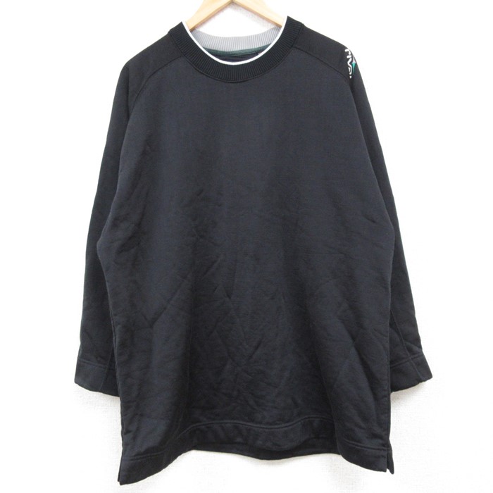 L★古着 長袖 スウェット メンズ NHL ラグラン クルーネック 黒 ブラック アイスホッケー 24nov08 中古 スエット トレーナー トップス