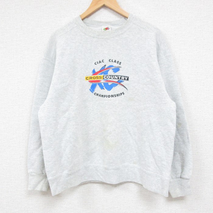 L★古着 フルーツオブザルーム 長袖 スウェット メンズ 00年代 00s CROSS COUNTRY クルーネック 薄グレー 霜降り 24nov08 中古 スエット トレーナー トップス