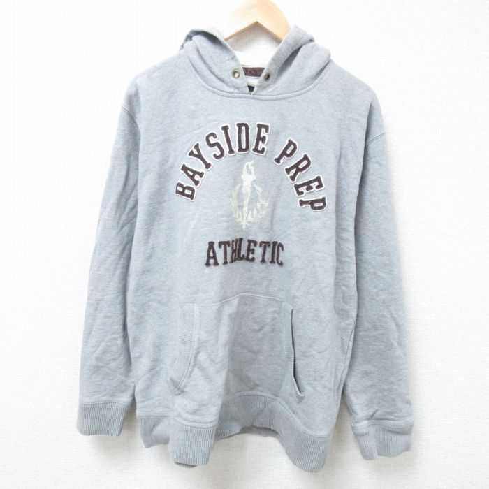 【50%OFF】XL★古着 オールドネイビー OLD NAVY 長袖 スウェット パーカー メンズ 00年代 00s アスレチック 刺繍 グレー フード内側サーマル 霜降り 24nov09 中古 スエット トレーナー トップス