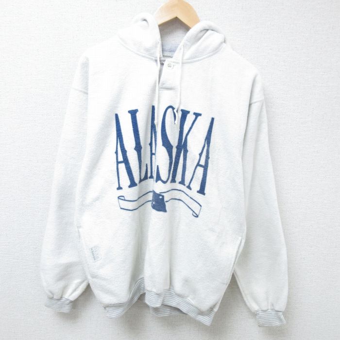 L★古着 長袖 スウェット パーカー メンズ 90年代 90s アラスカ 表起毛 白 ホワイト 24nov09 中古 スエット トレーナー トップス