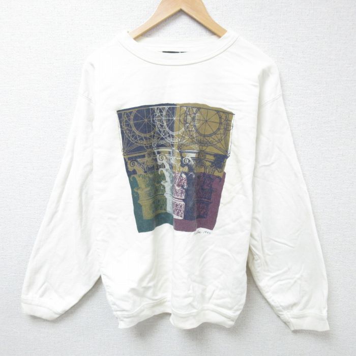 L★古着 STRUCTURE 長袖 スウェット メンズ 90年代 90s コットン クルーネック USA製 白 ホワイト 24nov09 中古 スエット トレーナー トップス