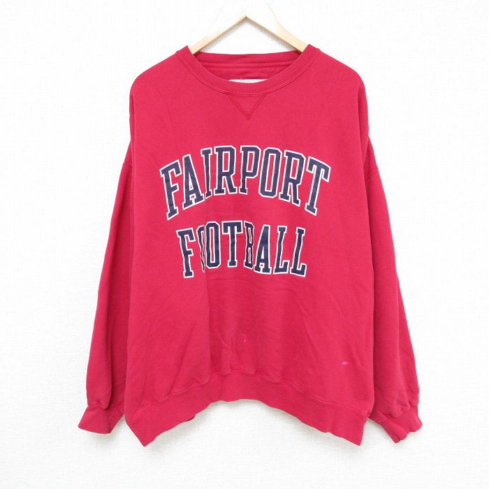 XL★古着 長袖 スウェット メンズ 00年代 00s フットボール 大きいサイズ クルーネック 赤 レッド 24nov09 中古 スエット トレーナー トップス