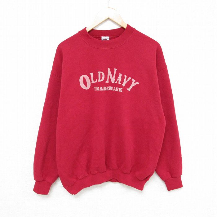 L★古着 長袖 スウェット メンズ 00年代 00s オールドネイビー クルーネック 赤 レッド 24nov09 中古 スエット トレーナー トップス