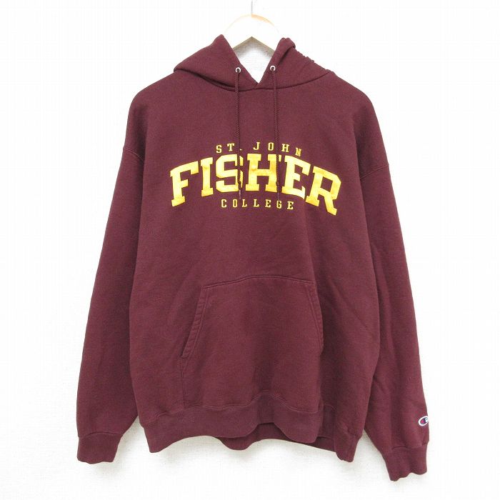 L★古着 チャンピオン Champion 長袖 スウェット パーカー メンズ 00年代 00s セントジョンフィッシャー カレッジ 刺繍 エンジ 24nov09 中古 スエット トレーナー トップス