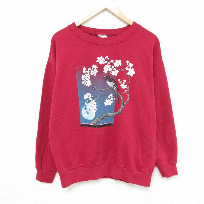 M★古着 SIGNAL 長袖 スウェット メンズ 90年代 90s 鳥 クルーネック USA製 赤 レッド 24nov09 中古 スエット トレーナー トップス