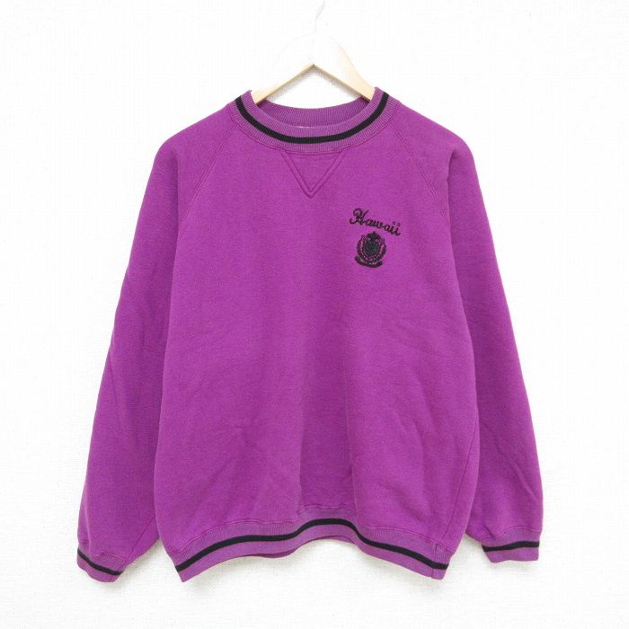 L★古着 長袖 スウェット メンズ 00年代 00s ハワイ ラグラン クルーネック 紫 パープル 24nov09 中古 スエット トレーナー トップス