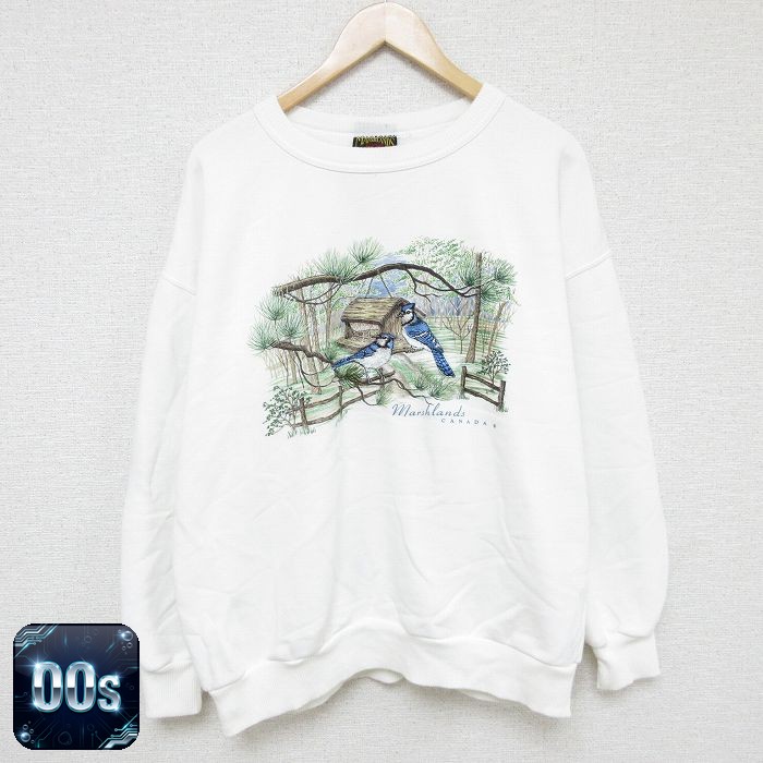 【50%OFF】00s 長袖スウェット 鳥刺繍 ホワイト XL | 古着
