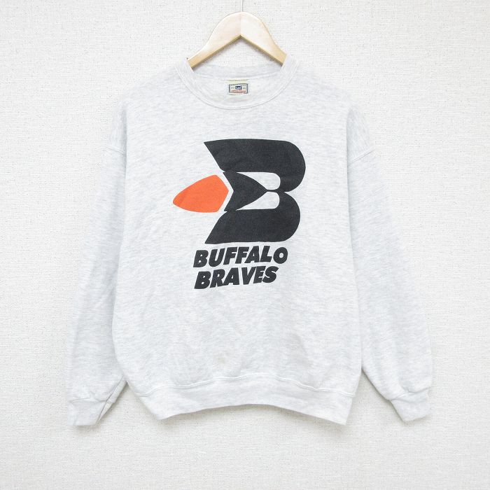 L★古着 リー Lee 長袖 スウェット メンズ 00年代 00s バッファローブレーブス クルーネック 薄グレー 霜降り 24nov09 中古 スエット トレーナー トップス