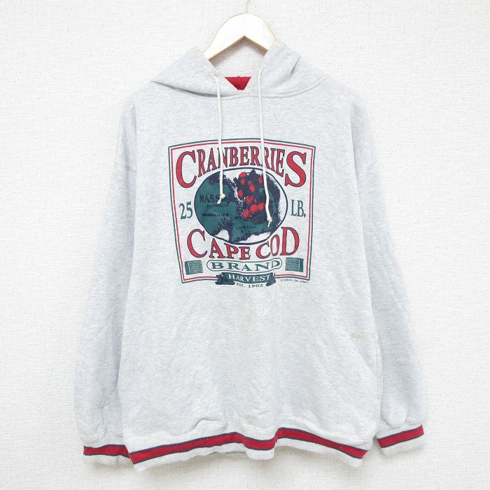 【50%OFF】L★古着 長袖 スウェット パーカー メンズ 90年代 90s ケープコット グレー 霜降り フード内側サーマル 24nov09 中古 スエット トレーナー トップス