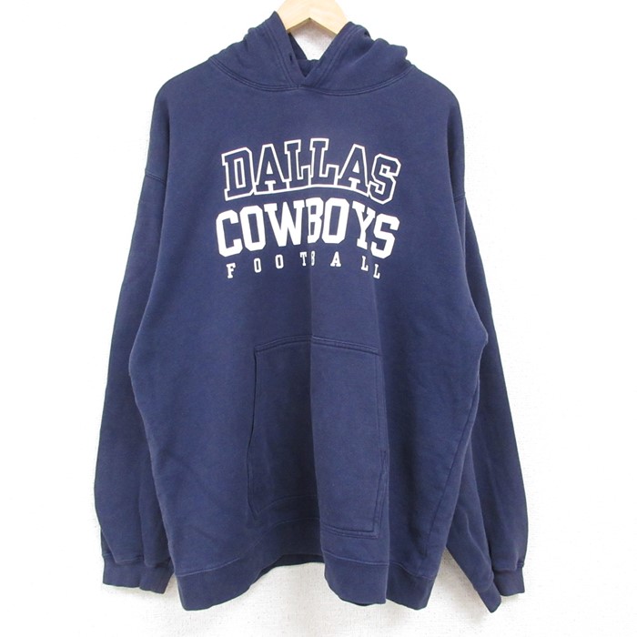 【20%OFF】XL★古着 リーボック REEBOK 長袖 スウェット パーカー メンズ 00年代 00s NFL ダラスカウボーイズ 大きいサイズ 紺 ネイビー アメフト スーパーボウル 24nov09 中古 スエット トレーナー トップス
