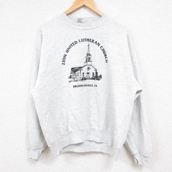 L★古着 ジャージーズ 長袖 スウェット メンズ 90年代 90s 教会 クルーネック USA製 薄グレー 霜降り 24nov09 中古 スエット トレーナー トップス